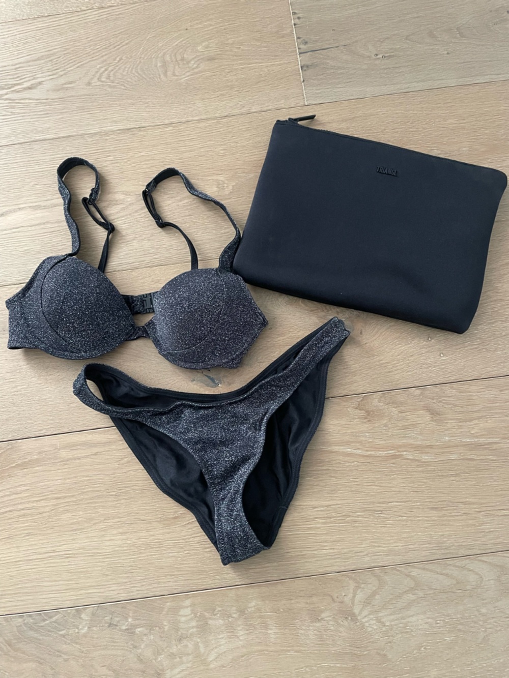 Triangl Shimmer Black Bikini Set with Bag